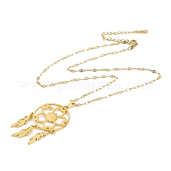 Colliers pendentifs bohèmes en acier inoxydable 201 avec filet tissé et plumes pour femmes&nbsp;NJEW-G087-04G