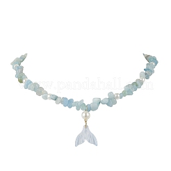Collane regolabili con perle rotonde finte e chip di acquamarina naturale&nbsp;NJEW-JN05227-05