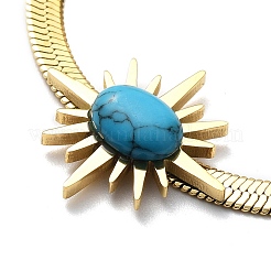 Bracciale a maglie rotonde con stella turchese sintetica e strass con catene a spina di pesce&nbsp;NJEW-C012-03G
