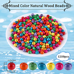 1200 Stück gefärbte Naturholzperlen&nbsp;WOOD-GF0002-13C