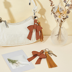 2 pendentif décoratif en similicuir avec nœud papillon et pompon&nbsp;HJEW-OC00340