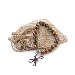 Pulseras de estiramiento de ojo de tigre redondas naturales&nbsp;BJEW-JB03845-05