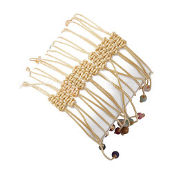 Herz Natur Edelstein Runde Perlen geflochtene Nylonfaden Armbänder für Frauen&nbsp;BJEW-MZ00166