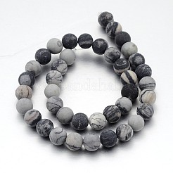 Bereift runde natürliche schwarze Seide Stein / Netstone Perlenstränge&nbsp;G-J276-65-10mm