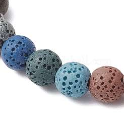 Bracelets extensibles en perles rondes de pierre de lave naturelle teinte et de bois&nbsp;BJEW-JB11887
