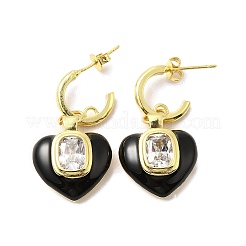 Orecchini pendenti a forma di cuore smaltato con zirconi chiari&nbsp;EJEW-G327-07G