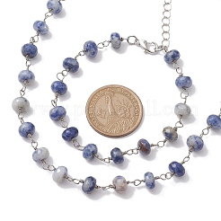 Conjuntos de pulseras y collares con eslabones de jaspe azul natural rondelle&nbsp;SJEW-JS01295-03