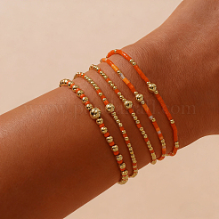 Ensemble de 5 bracelet extensible bohème en perles de verre et perles de laiton (5 styles différents) pour femme&nbsp;XX3462-5