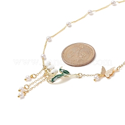 Collier pendentif fleur en émail alliage et papillon en laiton&nbsp;NJEW-JN04267