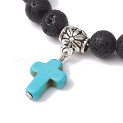 Bracciale elasticizzato con perline rotonde in pietra lavica naturale&nbsp;BJEW-JB09744-01