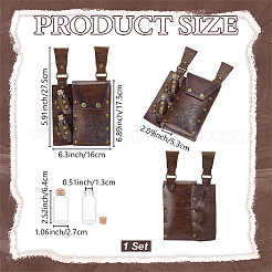 Sac ceinture médiéval rectangulaire en cuir PU avec 2 bouteille de potion en verre&nbsp;AJEW-WH0696-581A