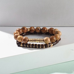 Ensemble de bracelets extensibles en perles de jaspe naturel et noix de coco et hématite synthétique&nbsp;BJEW-JB07498
