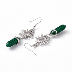 Pallottola in malachite sintetica con orecchini pendenti a sole&nbsp;EJEW-I276-01P-05