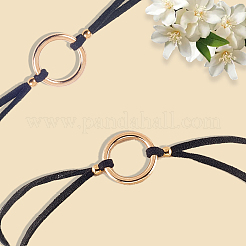 Collane girocollo in finta pelle scamosciata nera con maglie ad anello in lega&nbsp;LS-NJEW-WH20002-11E