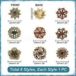8 stücke 8 stil strass blume sicherheitsnadel brosche&nbsp;JEWB-PH0001-24