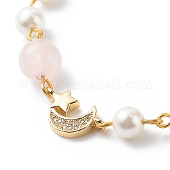 Gliederarmband mit Mond und Stern aus klarem Kubisch Zirkonia mit Messingketten&nbsp;BJEW-JB08789