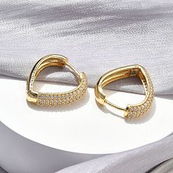 Pendientes de aro de latón con micro circonitas y cubic zirconia transparente&nbsp;EJEW-C182-07F-G
