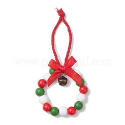 Décoration pendentif couronne de Noël en perles de bois&nbsp;HJEW-JM03829-03