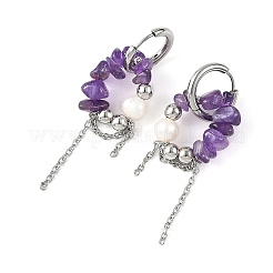 Boucles d'oreilles pendantes en copeaux d'améthyste naturelle&nbsp;EJEW-TA00817-02