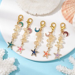 Pendentifs en émail en alliage étoile de mer et lune&nbsp;HJEW-JM01635