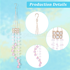 Atrapasueños colgantes con borlas de cuentas de vidrio redondas de flores para decoración de ventanas&nbsp;HJEW-WH20020-007B