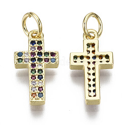 Micro-pavé en laiton zircone cubique colorée minuscules breloques en croix&nbsp;ZIRC-N039-092-NF