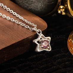 Collares con colgantes de latón engastados con circonitas cúbicas rosas&nbsp;WGA544E-01
