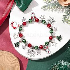 Pulseras elásticas con cuentas de vidrio con tema navideño&nbsp;BJEW-TA00549