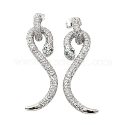 Pendientes colgantes de latón con forma de serpiente y circonita cúbica para mujer&nbsp;EJEW-F367-01B-P