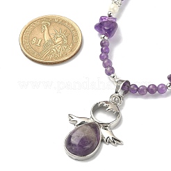 Collier pendentif ange en pierres précieuses naturelles et synthétiques mélangées avec chaînes de perles de coquillage&nbsp;NJEW-JN04373