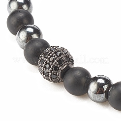 Braccialetto di perline intrecciate in ossidiana naturale ed ematite sintetica con zirconi&nbsp;BJEW-JB08117-04