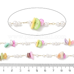 Chaînes artisanales en coquillage naturel et imitation perles ABS&nbsp;CHS-F025-13G-02