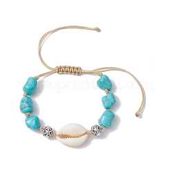 2 bracelet réglable en perles synthétiques teintées en turquoise et perles en coquillage cauri naturel tressé pour femmes&nbsp;BJEW-JB11544