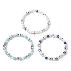 3 bracciale elastico in porcellana e lega con perline&nbsp;BJEW-JB12472