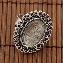 Cabochons di vetro trasparenti e fiori ferro componenti anello di barretta ovale impostazioni lunetta lega cabochon 13x18 mm per diy&nbsp;DIY-X0195-AS