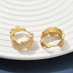 Blattförmige Creolen aus Messing mit Mikropavé und klaren Zirkonia&nbsp;EJEW-C182-06G