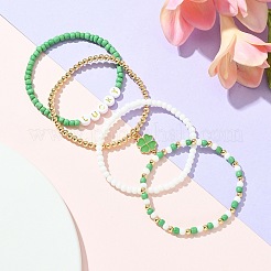 4 Stück 4-teiliges Set aus Stretch-Armbändern mit Glücksworten aus Acryl&nbsp;BJEW-TA00312