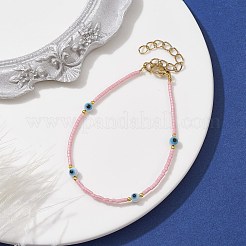 Bracelet en perles de verre et lampwork contre le mauvais œil avec fermoirs en acier inoxydable 304 plaqué or 18 carat&nbsp;BJEW-JB09998-02