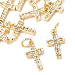 Breloques de croix en laiton avec zircon cubique de micro pavé&nbsp;ZIRC-L018-16G