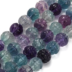 Hilos de cuentas talladas de fluorita natural&nbsp;G-L634-J04-B02