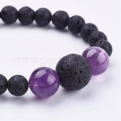 Natürliche amethyst perlen halsketten & stretch armbänder schmuck sets&nbsp;SJEW-JS00918-05