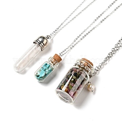 3pcs 3 Arten Glas-Wunschflasche-Anhänger-Halsketten&nbsp;NJEW-FS0001-02