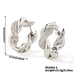 Eleganti orecchini a cerchio intrecciati in ottone con zirconi cubici trasparenti&nbsp;XZ3454-2