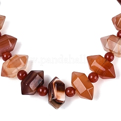 Colliers de perles rondes et coniques en agate rouge naturelle&nbsp;NJEW-N064-03L