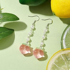 Perline di perle finte in plastica ABS e orecchini pendenti in resina color pesca&nbsp;EJEW-JE05834