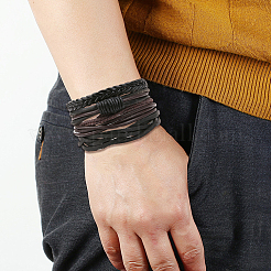 1 borsa di bracciali intrecciati in cordino di pelle PU regolabile con stili misti per unisex&nbsp;BJEW-CL0001-47A