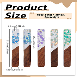 8 Stück 4 Farben transparentes Harz und große Anhänger aus Walnussholz&nbsp;WOOD-LP0001-31