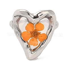 Cuore in resina epossidica con anelli regolabili a fiore secco&nbsp;RJEW-G304-01P