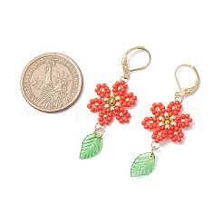 304 Edelstahl Blume mit Blatt Leverback Ohrringe&nbsp;EJEW-MZ00456