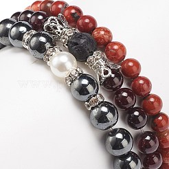 Set di braccialetti elastici con perline rotonde in pietra mista naturale e sintetica a 3 pezzo&nbsp;BJEW-JB08586